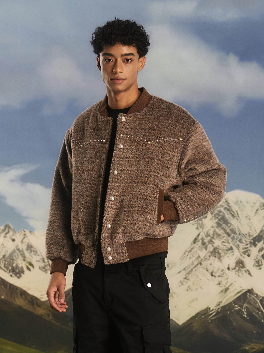 S45 Pearl Studded Fur Varsity Jacket | Face 3 Face