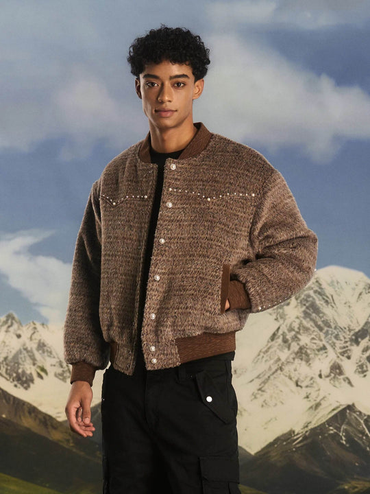 S45 Pearl Studded Fur Varsity Jacket | Face 3 Face