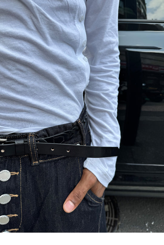 STEEPC Leather Braided Metal Buckle Belt | Face 3 Face