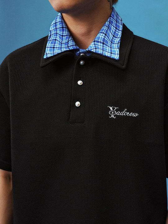 YADcrew Double Collar Layered Twisted Plaid Polo | Face 3 Face