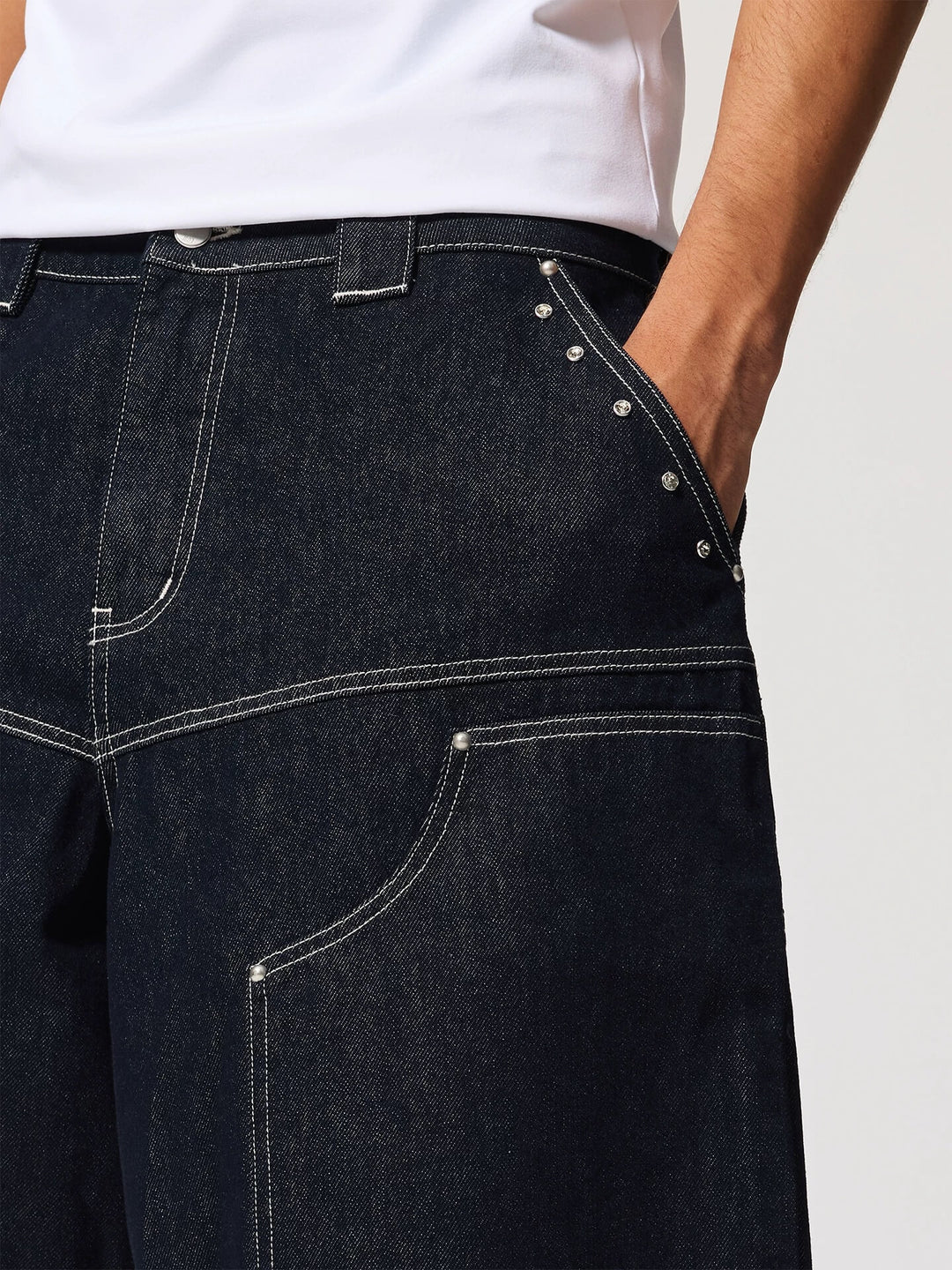 1807 Diamond Stud Double Knee Baggy Shorts | Face 3 Face