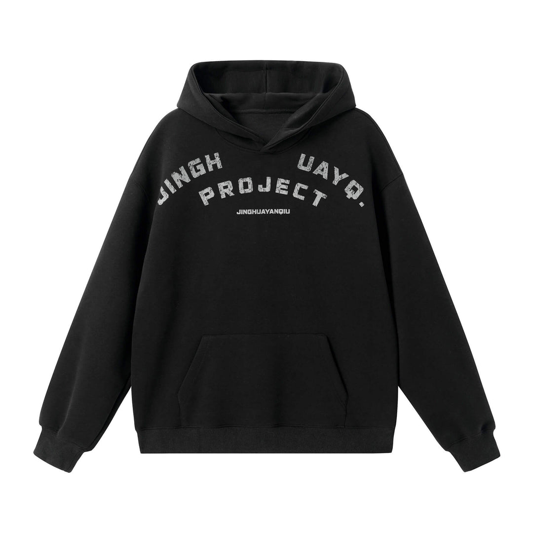 JHYQ Vintage Curved Lettering Print Hoodie | Face 3 Face