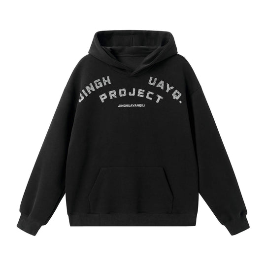 JHYQ Vintage Curved Lettering Print Hoodie | Face 3 Face