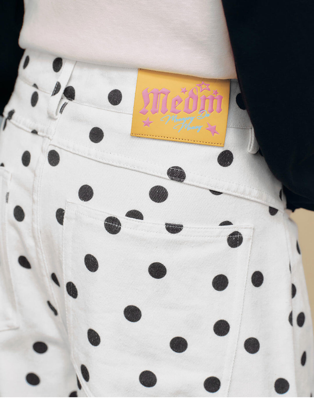MEDM All Over Polka Dot Print Curved Baggy Pants | Face 3 Face