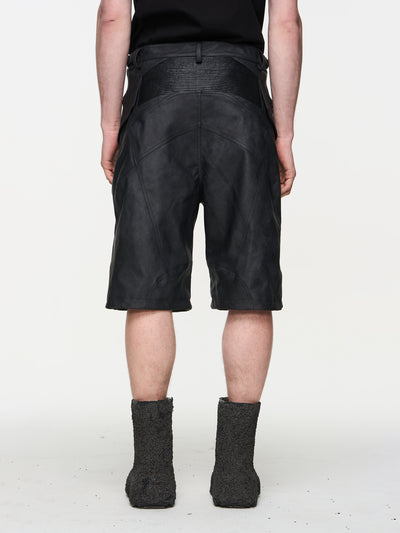 BLIND NO PLAN Motorcycle Line Patchwork Leather Shorts | Face 3 Face