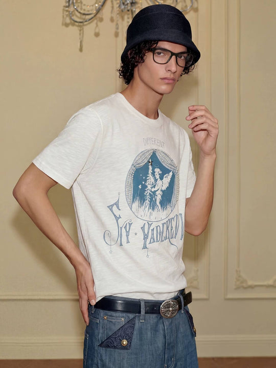 YADcrew Angel Print Star Studded Pearl Embellished Tee | Face 3 Face