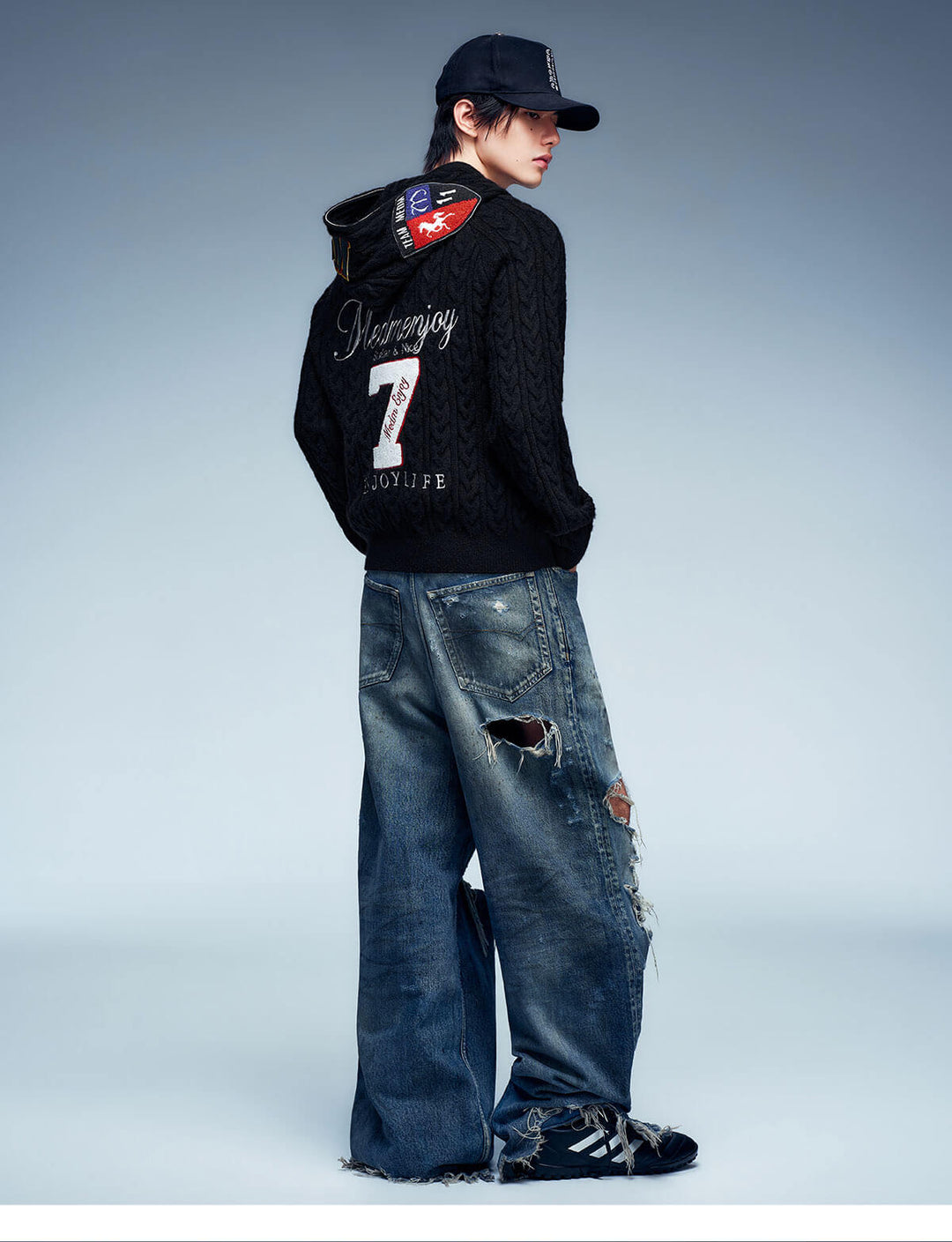 MEDM Patch Applique Zip Up Knit Hoodie | Face 3 Face