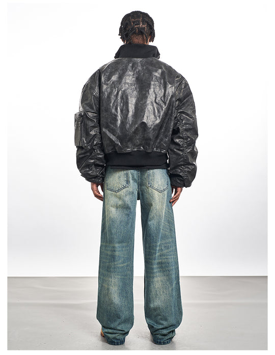 F3F Select Big Arm Pockets PU Leather MA-1 Bomber Jacket | Face 3 Face