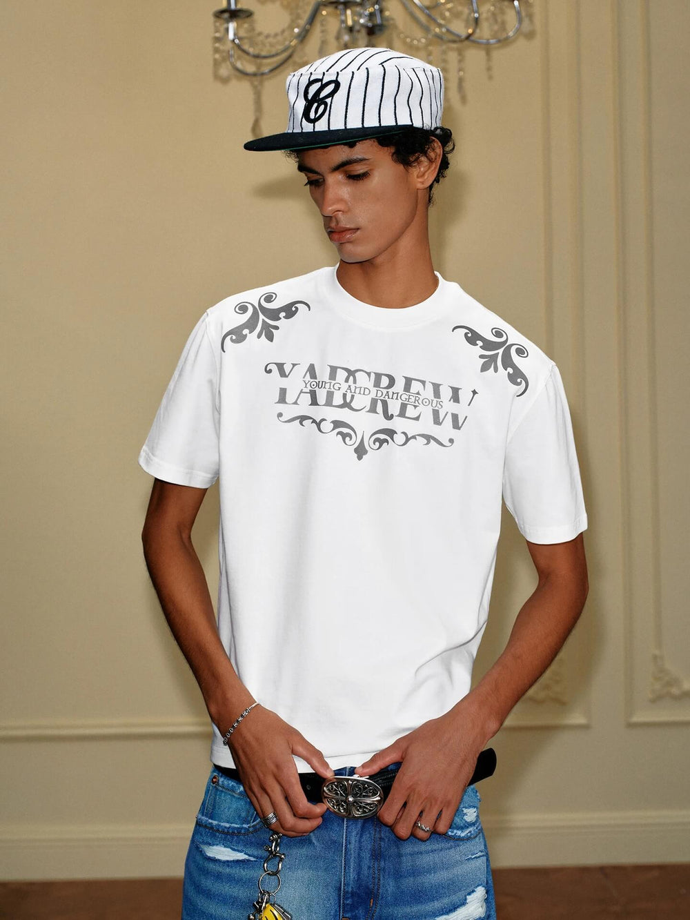 YADcrew Baroque Raised Logo Print Tee | Face 3 Face