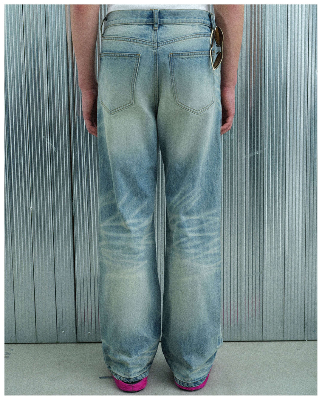 S45 Vintage Whisker Wash Distressed Slub Denim Jeans