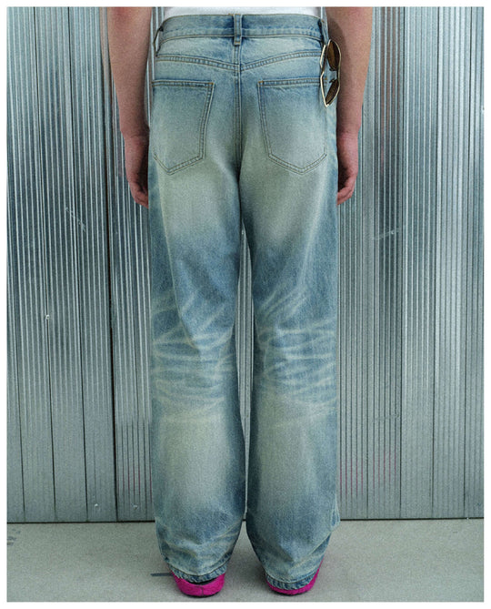 S45 Vintage Whisker Wash Distressed Slub Denim Jeans