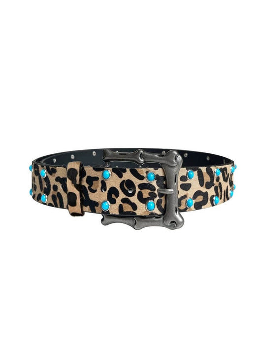 S45 Leopard Turquoise Bone Buckle Belt | Face 3 Face