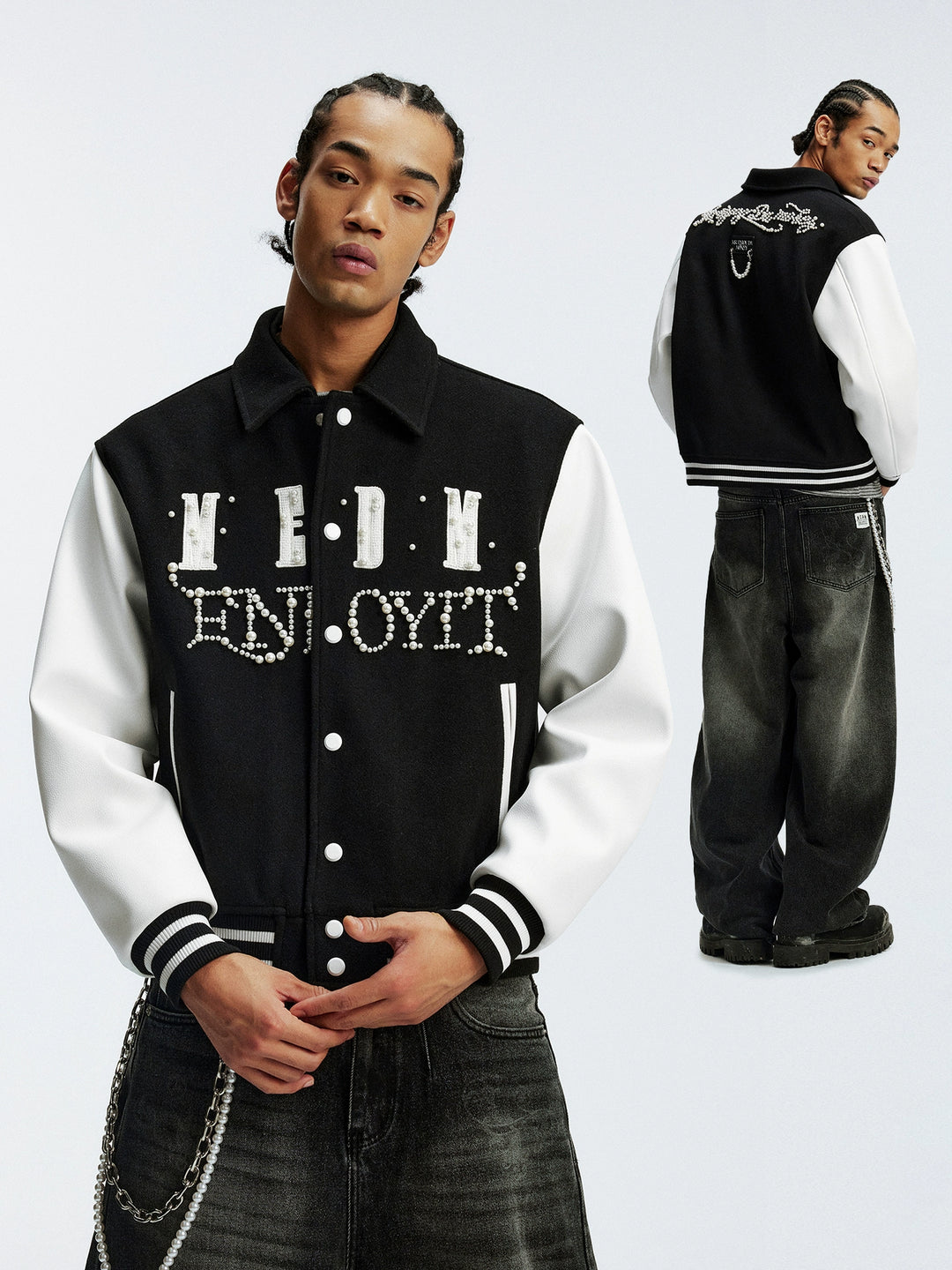 MEDM Pearl Logo Color Block Varsity Jacket | Face 3 Face