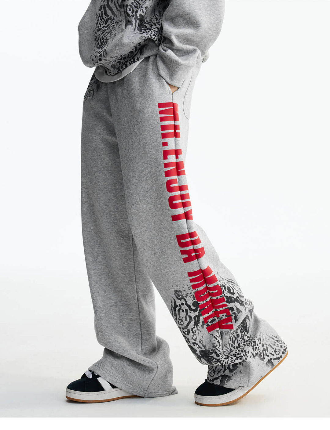 MEDM Leopard and Logo Print Baggy Sweatpants | Face 3 Face