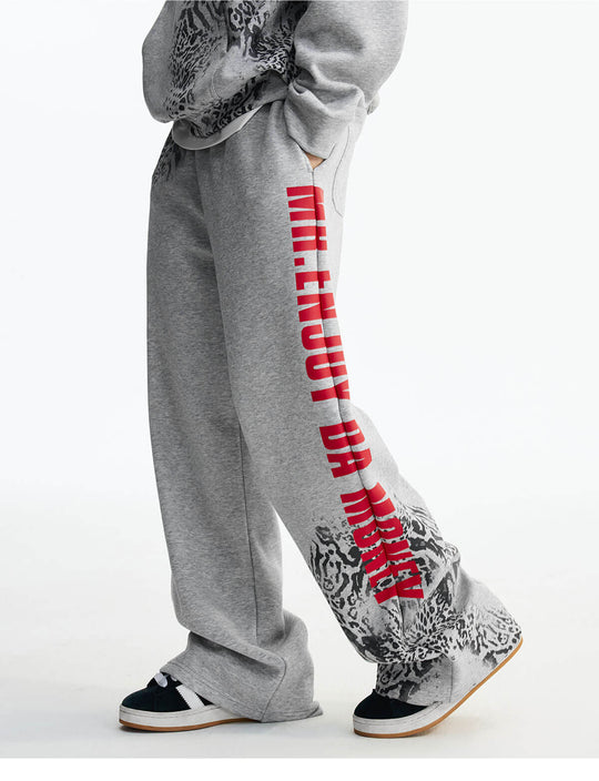MEDM Leopard and Logo Print Baggy Sweatpants | Face 3 Face