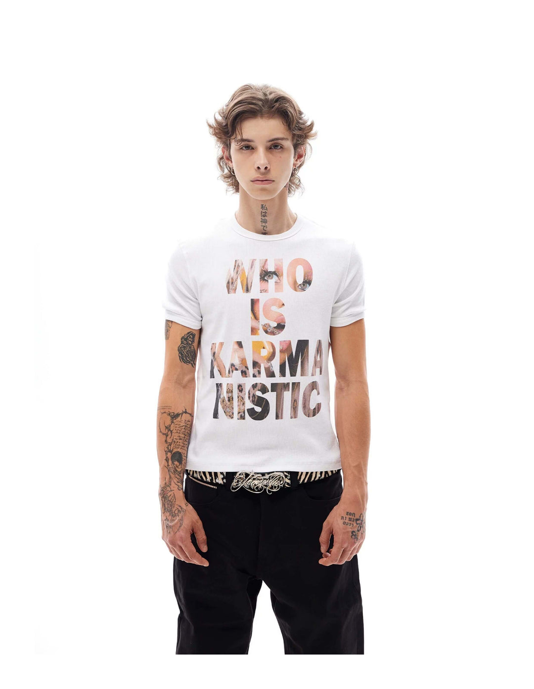 KARMANISTIC Portrait Letter Print Slim Fit Short Sleeve Tee | Face 3 Face
