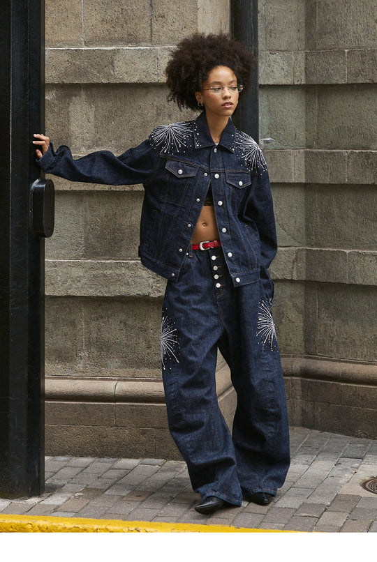 STEEPC Fireworks Rhinestone Denim Jacket | Face 3 Face