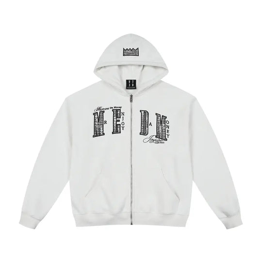 MEDM Pearl Logo Embellished Zip Up Hoodie | Face 3 Face