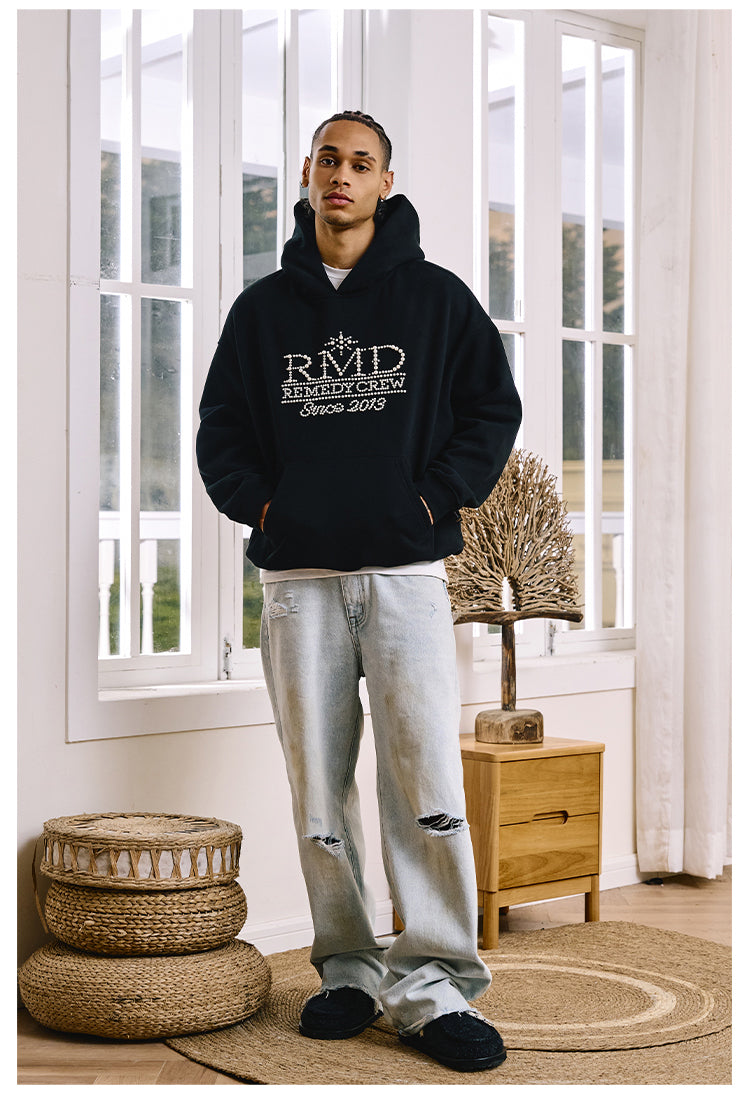 Remedy RMD Pearl Letter Embroidered Hoodie | Face 3 Face