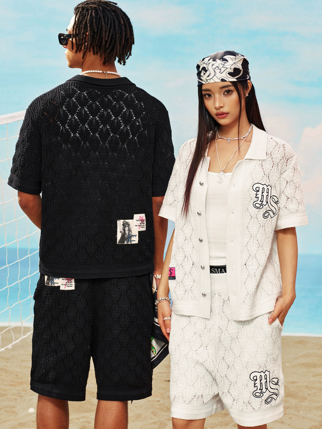 MEDM x STK Patch Embroidery Open Knit Short Sleeve Shirt | Face 3 Face