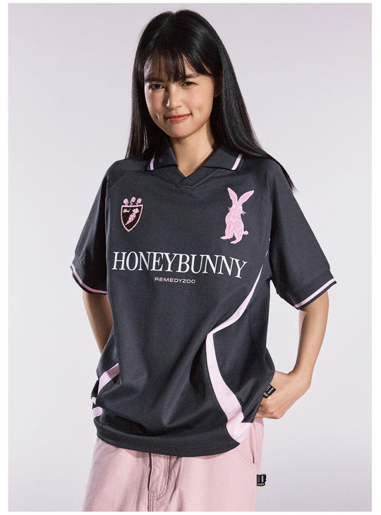 Remedy HONEYBUNNY Rabbit Embroidered Soccer Jersey Polo Shirt | Face 3 Face