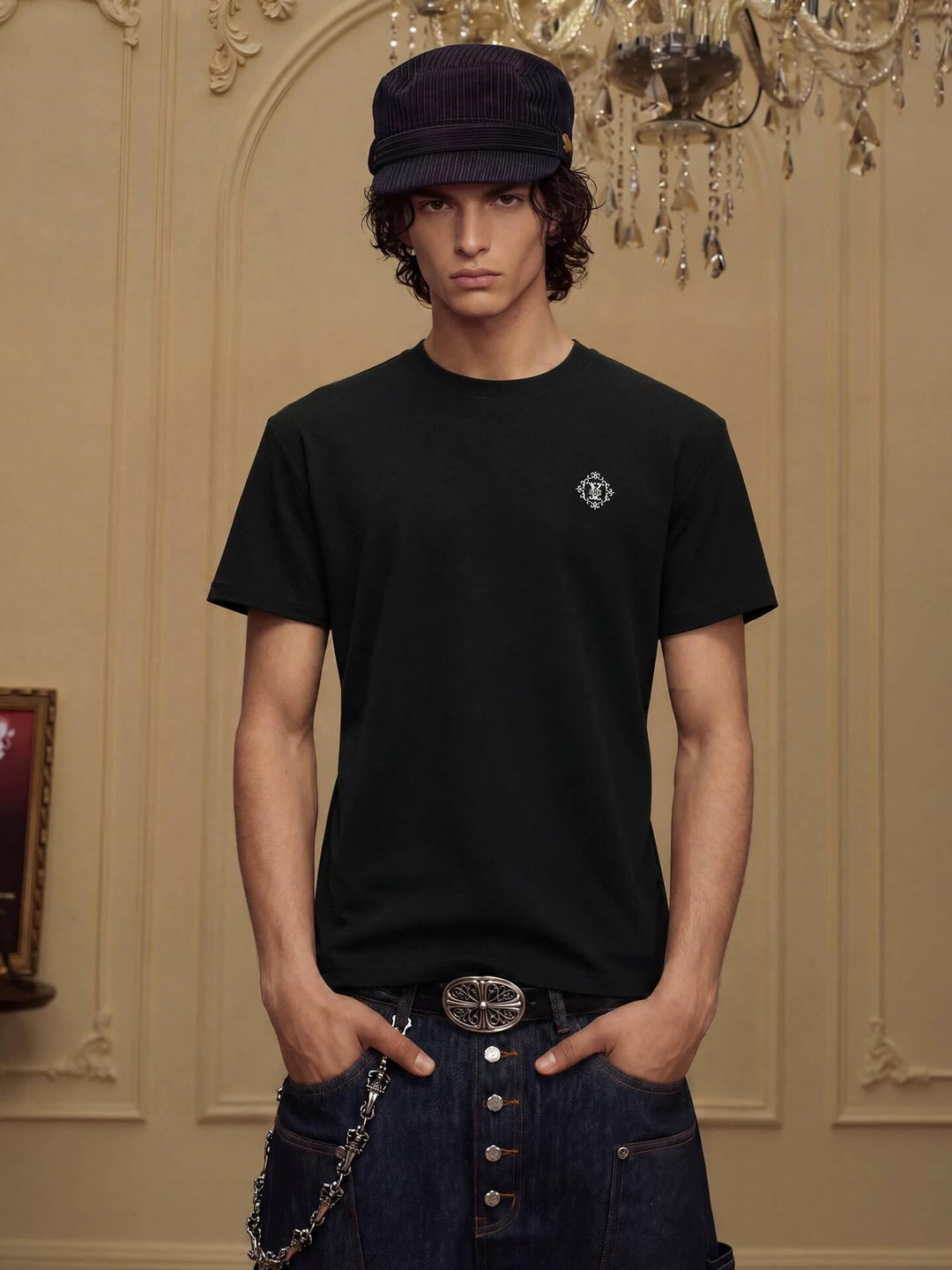 YADcrew Baroque Small Logo Embroidered Tee | Face 3 Face