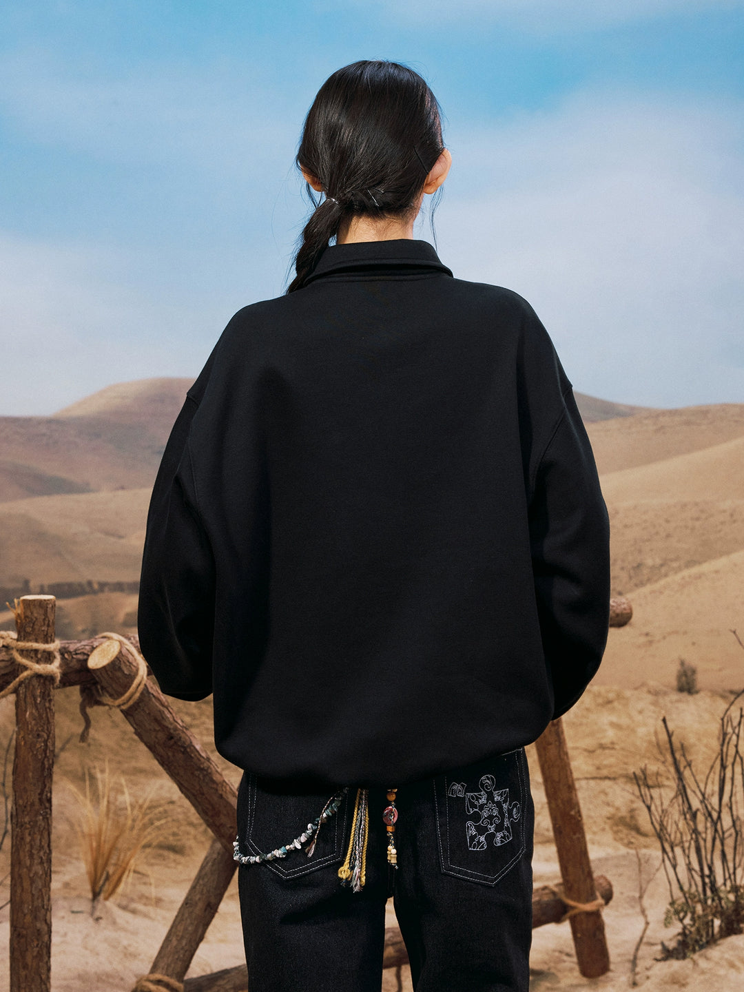 YADcrew Rope Knot Foam Print Embroidered Polo Sweatshirt | Face 3 Face