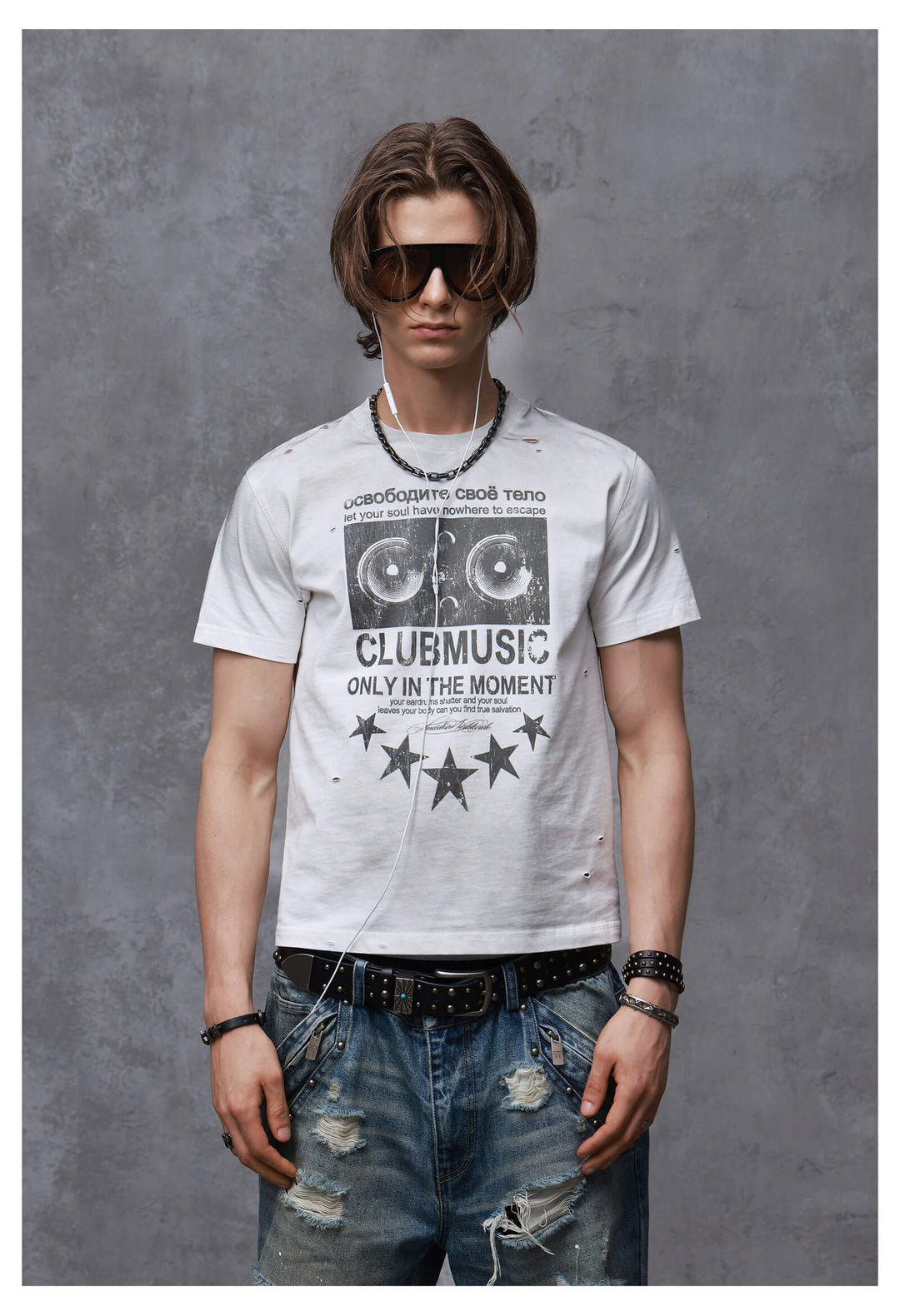 ANTIDOTE Audio Amplifier Graphic Print Distressed Short Sleeve Tee