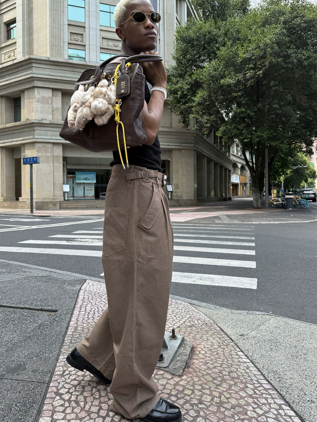 STEEPC Houndstooth Tucked Baggy Suit Pants | Face 3 Face