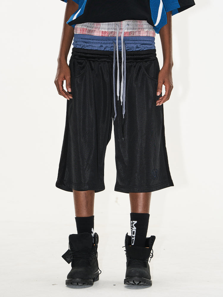 BLIND NO PLAN Multi-Layer Waist Sweat Shorts | Face 3 Face