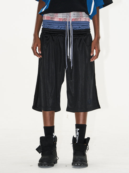 BLIND NO PLAN Multi-Layer Waist Sweat Shorts | Face 3 Face