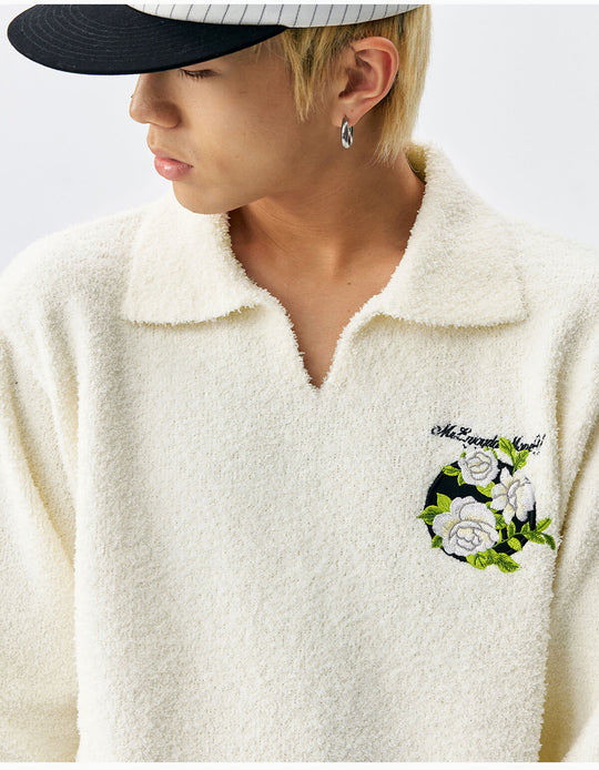 MEDM Coral Fleece Knit Long Sleeve Polo | Face 3 Face