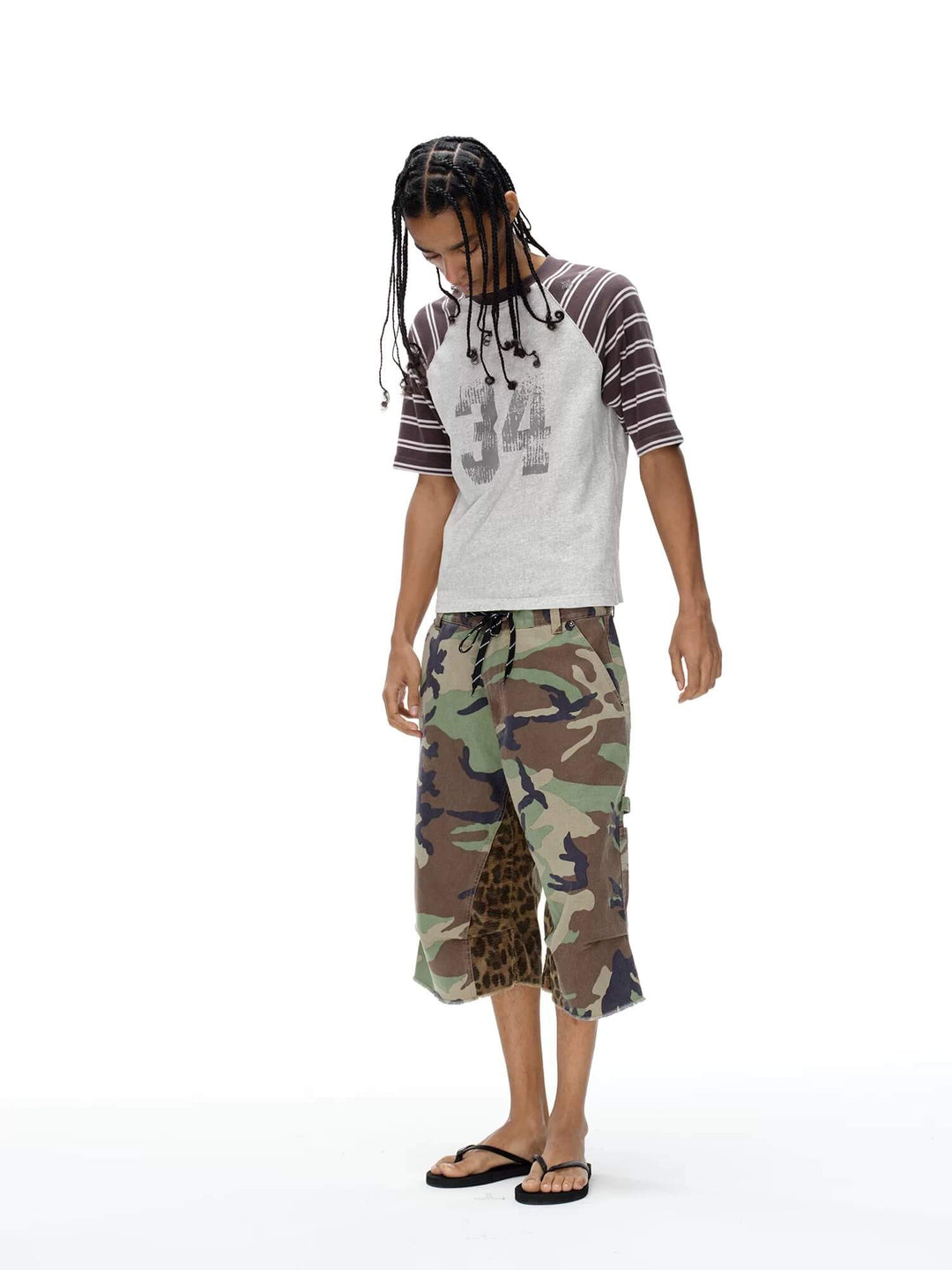 EXITMODE BY BLIND NO PLAN Camo Leopard Color Block Patchwork Baggy Work Shorts | Face 3 Face