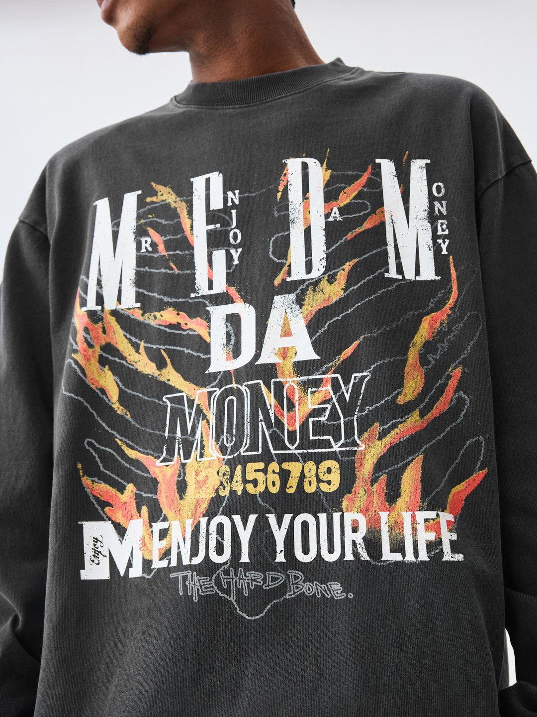 MEDM Flame Bones Graphic Washed Long Sleeve Tee | Face 3 Face
