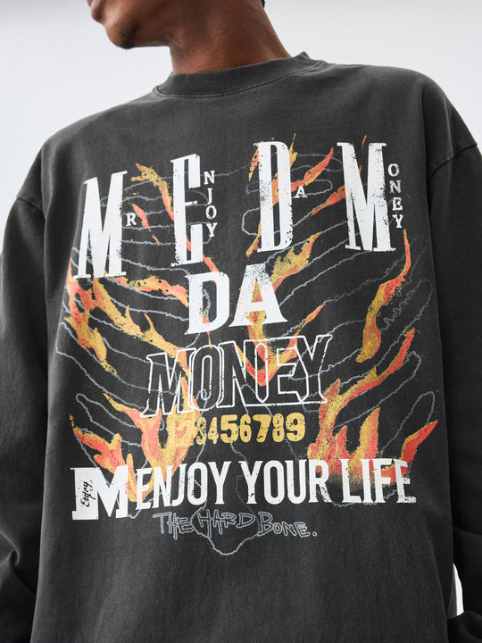 MEDM Flame Bones Graphic Washed Long Sleeve Tee | Face 3 Face