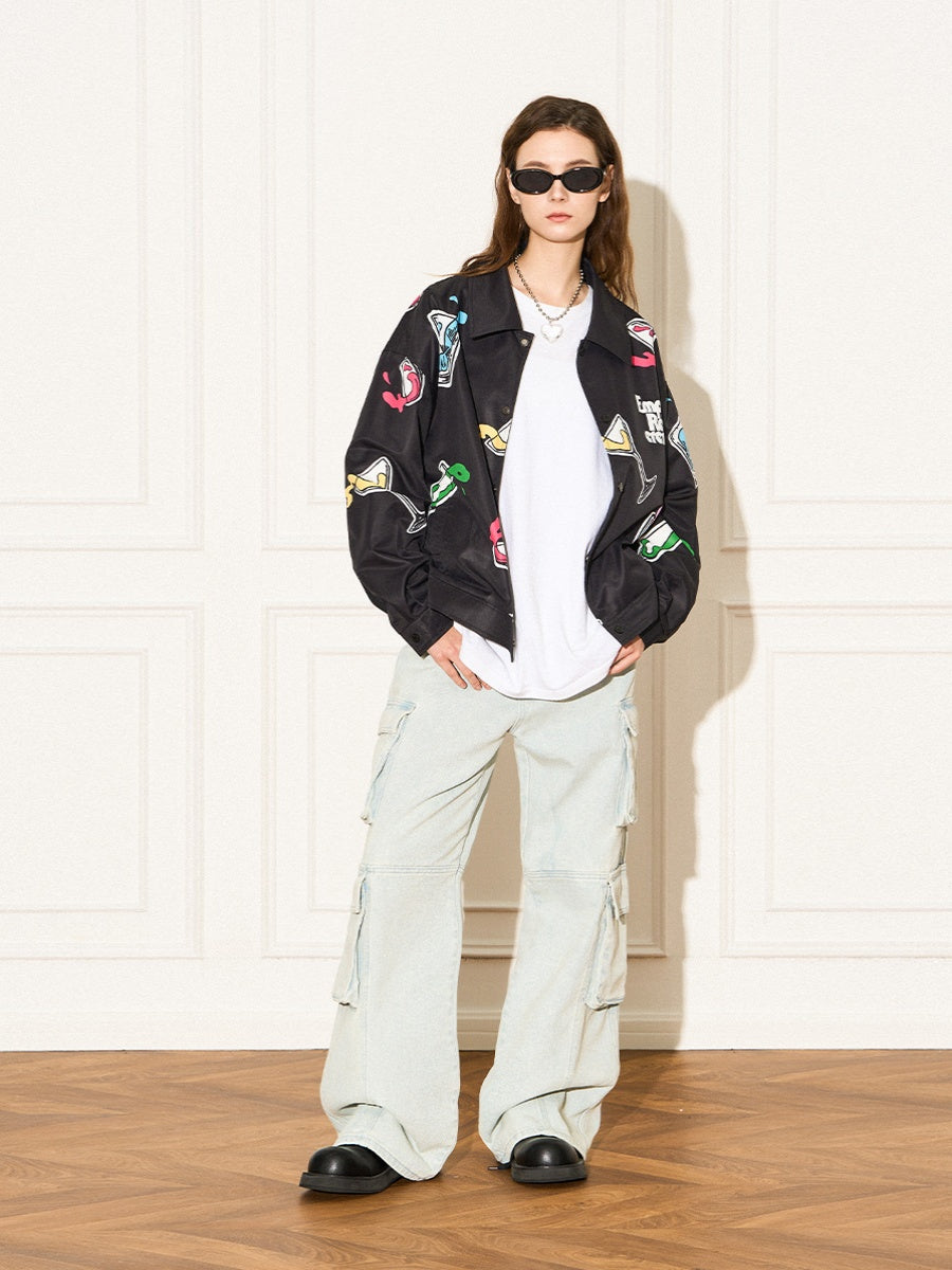 EMPTY REFERENCE Colorful Wine Glass Pattern Jacket