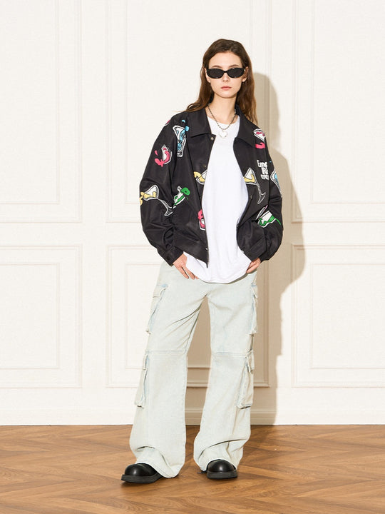 EMPTY REFERENCE Colorful Wine Glass Pattern Jacket