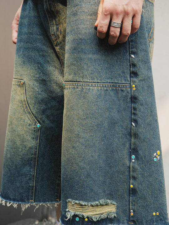 S45 Gem Woodcutting Distressed Raw Edge Denim Shorts | Face 3 Face