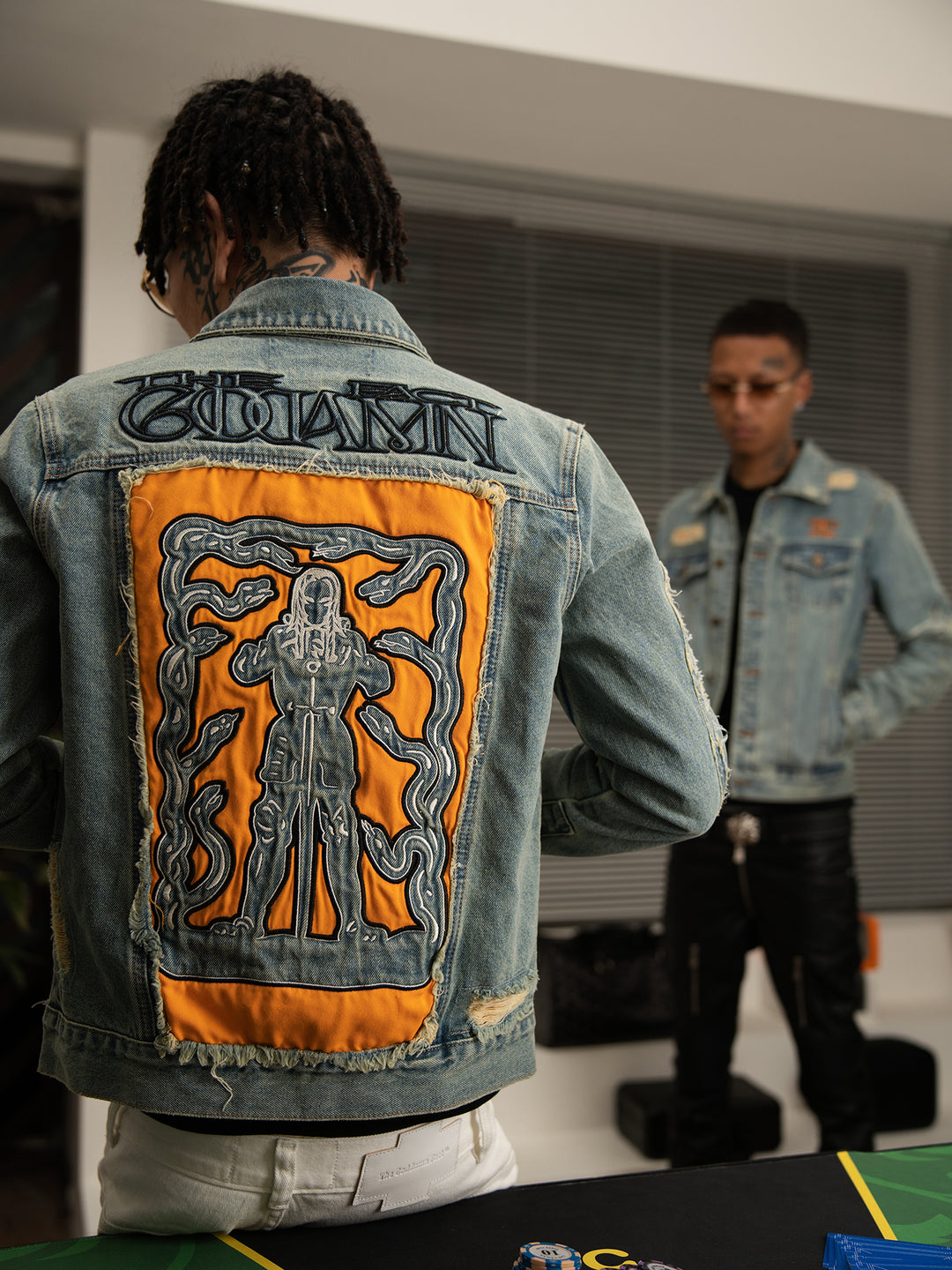 TGFCLUB Washed Hole Patch Embroidered Denim Jacket | Face 3 Face