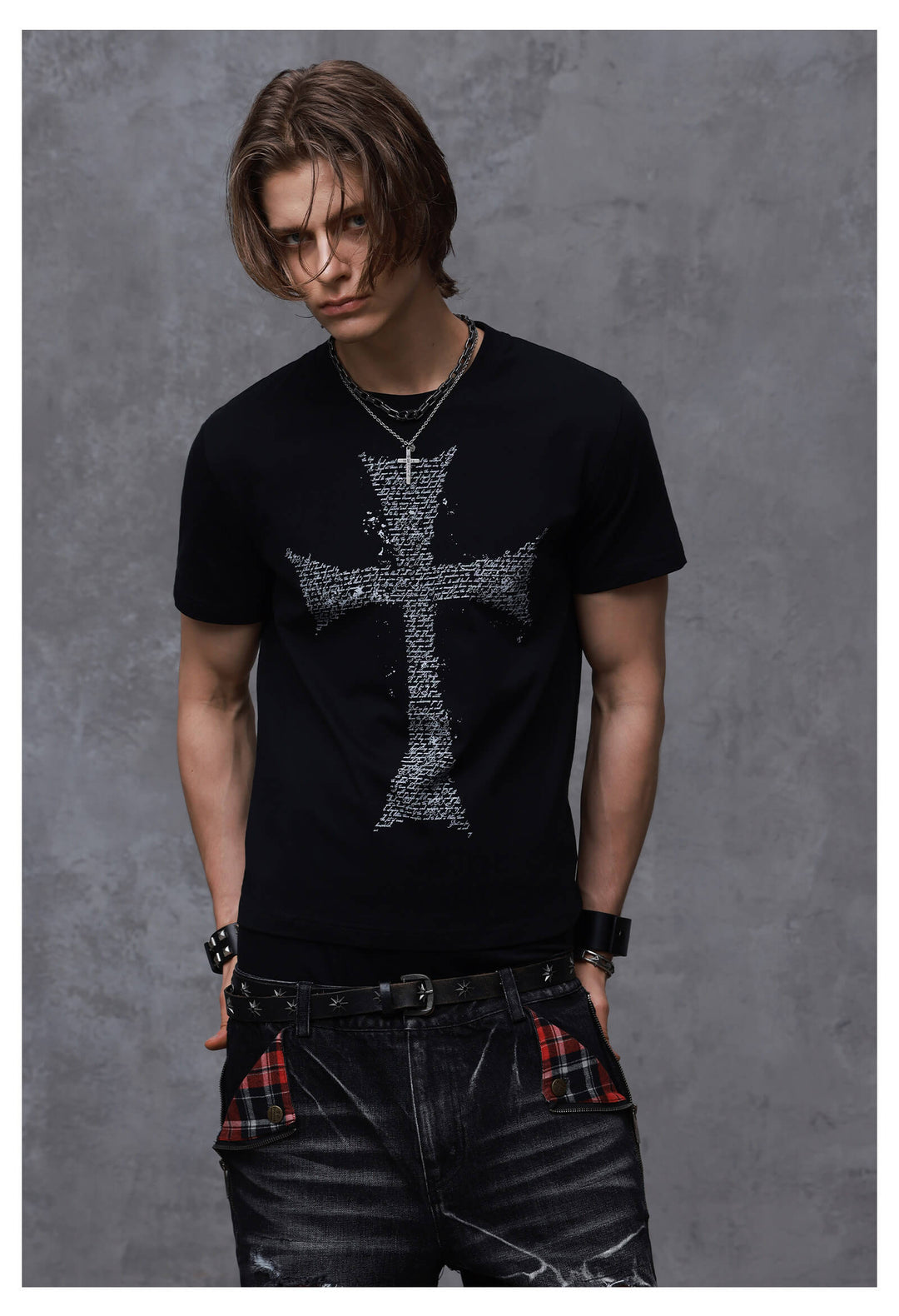 ANTIDOTE Faded Cross and Wings Print Short Sleeve Tee