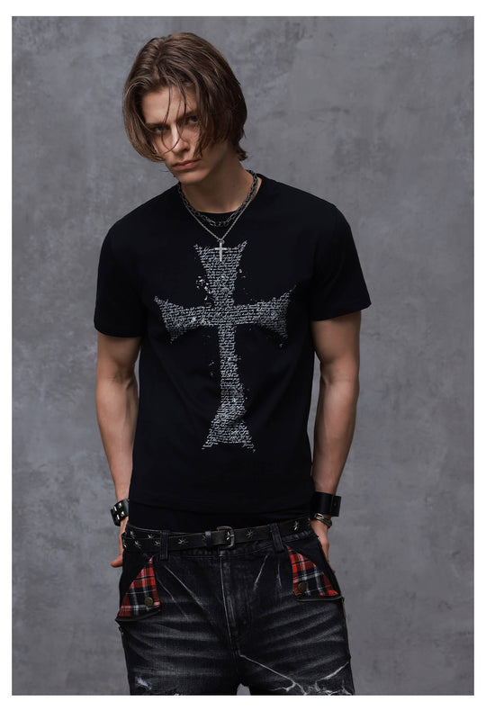 ANTIDOTE Faded Cross and Wings Print Short Sleeve Tee