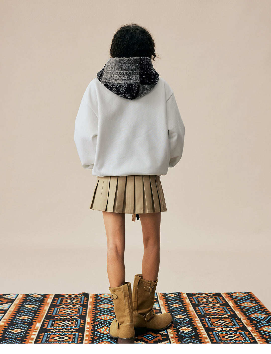 MEDM Patterned Sherpa Hood Patchwork Hoodie | Face 3 Face