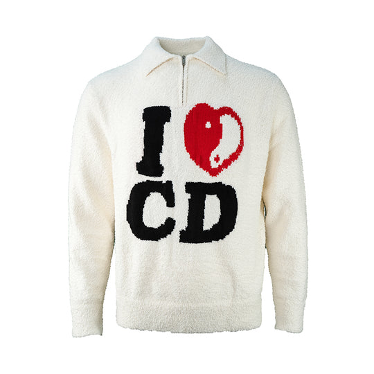 TGFCLUB I LOVE CD Half Zip Fleece Knit Sweater | Face 3 Face