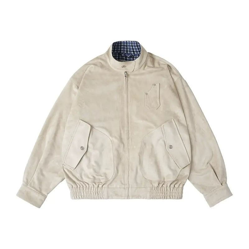 Labt Suede Leather Lined Plaid Harrington Jacket | Face 3 Face