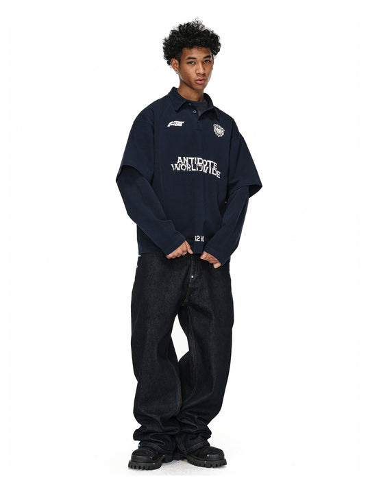 ANTIDOTE Logo & Badge Printed Layered Long Sleeve Polo | Face 3 Face