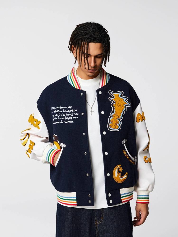 Racer varsity jacket | Achock Crescent Bear Embroidered Varsity Jacket | Face 3 Face