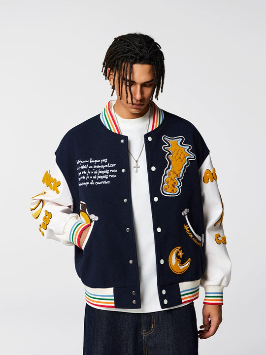 Racer varsity jacket | Achock Crescent Bear Embroidered Varsity Jacket | Face 3 Face