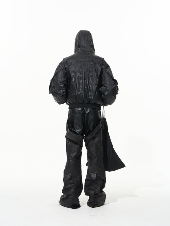 BLIND NO PLAN Snake-Texture Pleated Short Hooded Jacket | Face 3 Face
