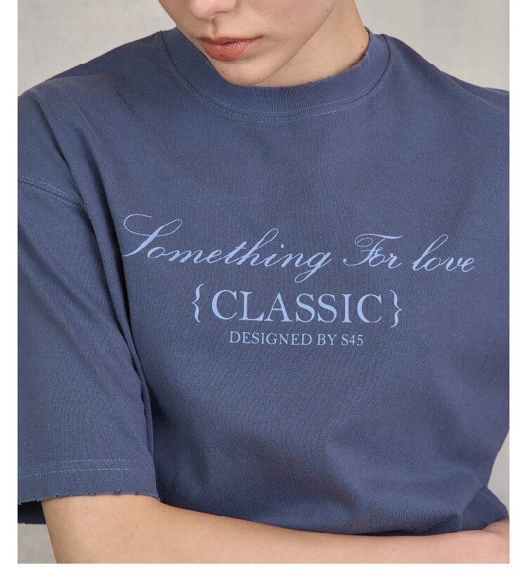S45 Washed Distressed Letter Print Short Sleeve Tee