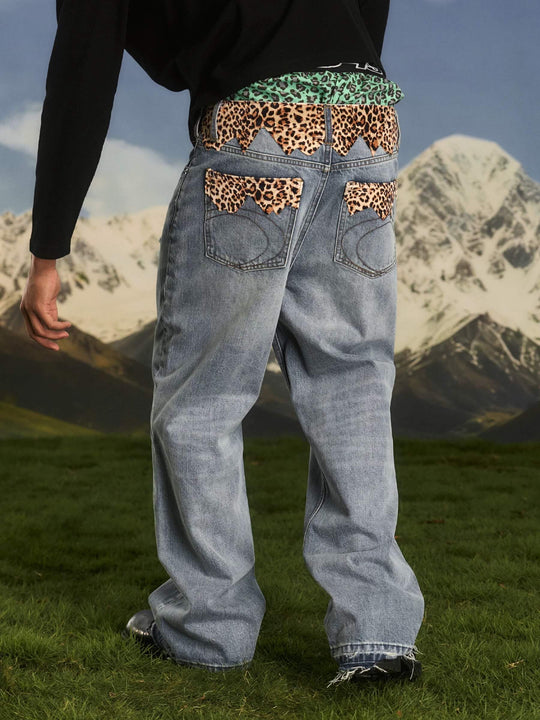 S45 Leopard Patchwork Washed Flared Jeans | Face 3 Face